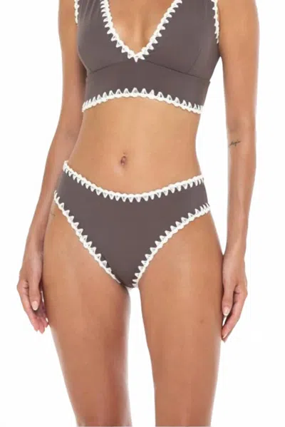 Phie Collective Alicia Crochet Bikini Bottom In Taupe In Gray