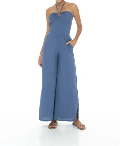 Phie Collective Brushed Cotton Pleated Jumpsuit In Indigo In Multi