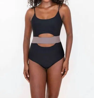 Phie Collective Coastal Combo Camille Classic One Piece Swimsuit In Black/taupe In Multi
