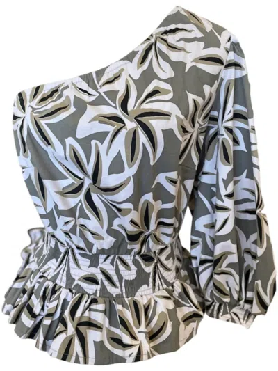 Phie Collective Flower Namibia One Shoulder Top In Chocolate In Gold