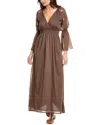 Phie Collective Golden Flower Long Dress In Brown