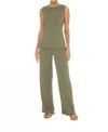 Phie Collective Knitted Flared Pant In Olive In Green