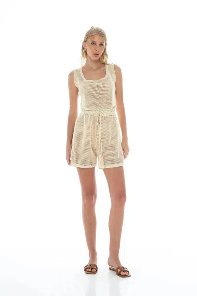 Phie Collective Mesh Short Romper In Beige In Neutral