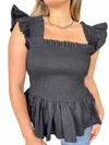 Phie Collective Poplin Riza Top In Black In Black