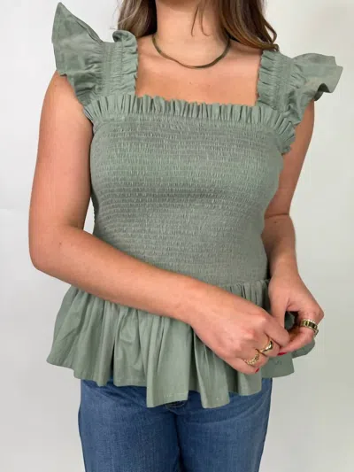 Phie Collective Poplin Stretch Riza Top In Sage In Green