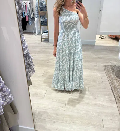 Phie Collective Sunset Wave One Shoulder Long Dress In Sky Blue In Silver