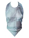 Phiili Mesh Scarf Top Printed "water" In Blue