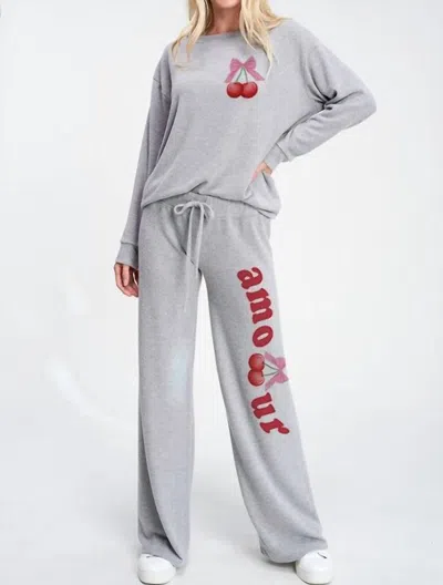 Phil Love Amour Cherry Loungewear Set In Heather Grey In Gray