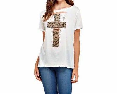 Phil Love Laser Cut Tee With Leopard Print Cross In Ivory In White