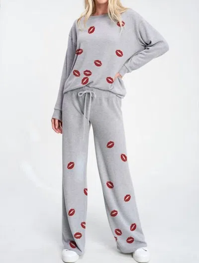 Phil Love Lips Loungewear Set In Heather Grey In Gray