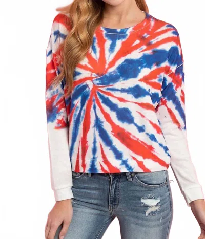 Phil Love Long Sleeve Tie Dye Top In Red White And Blue In Multi
