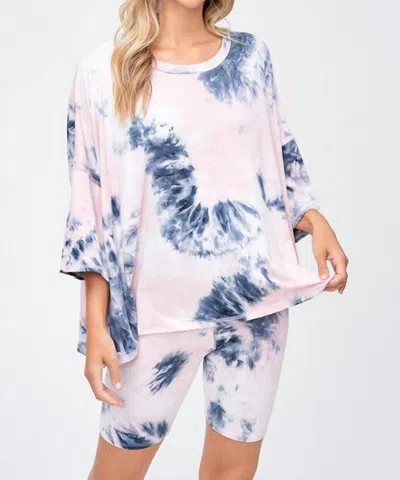 Phil Love Starlet Tie Dye Shorts Set In Blush/navy In Pink