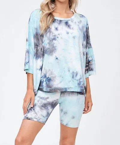 Phil Love Starlet Tie Dye Shorts Set In Mint/navy In Blue