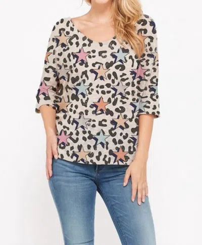 Phil Love Stars & Leopard Knit Top In Multi