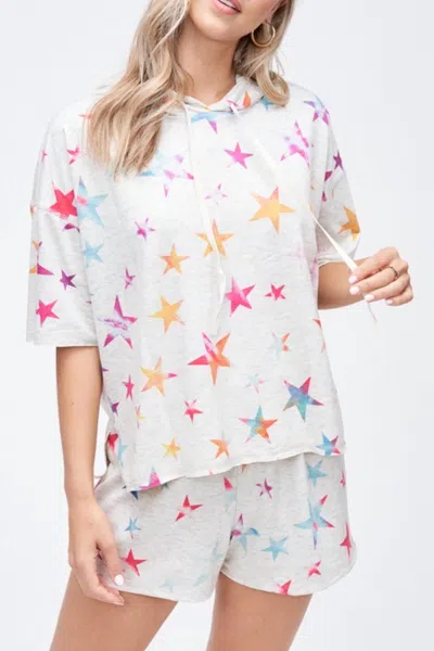 Phil Love Tie Dye Stars Hoodie In Oatmeal, Red, Pink, Blue, Orange, Yellow In White