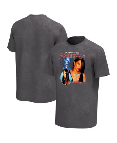 Philcos Men's Black Distressed Aaliyah Collage Washed Graphic T-shirt