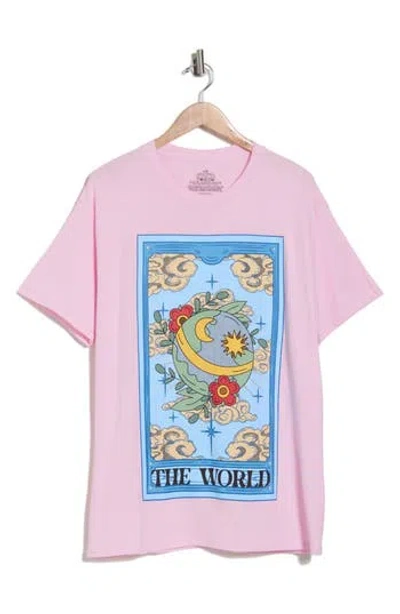 Philcos The World Tarot Cotton Graphic T-shirt In Light Pink
