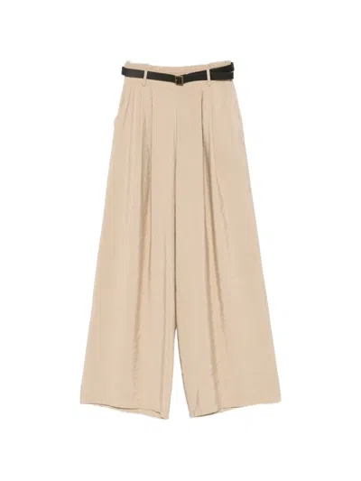 Philia Loft Belted Pleated Trousers In Neutral