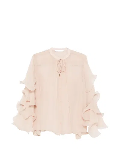 Philia Loft Ruffled Tie-neck Blouse In Neutral