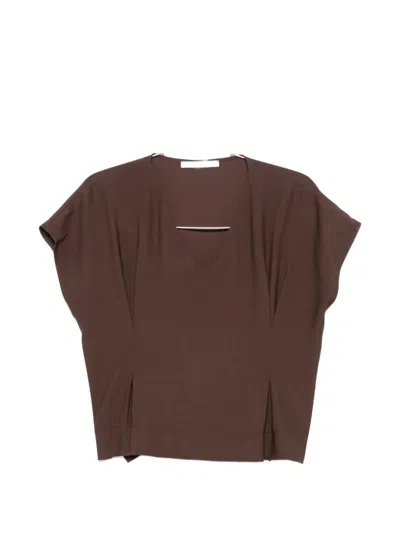 Philia Loft V-neck Short-sleeve Blouse In Brown