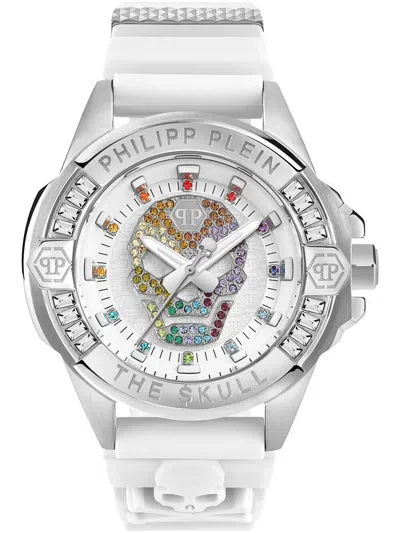 Pre-owned Philip Plein Philipp Plein White Womens Analogue Watch The $kull Pwnaa1023