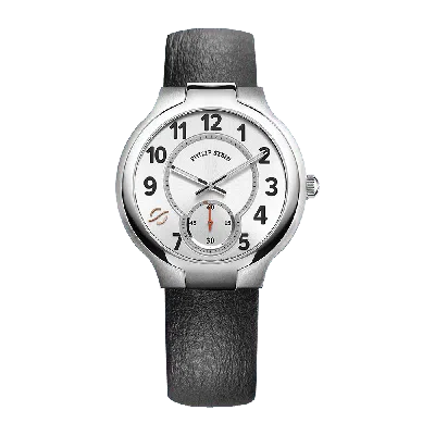 Pre-owned Philip Stein Classic Round Large - Model 42-sw Watch In Black Calf