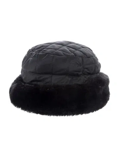 Pre-owned Philip Treacy Faux Fur Trim Quilted Hat In Black