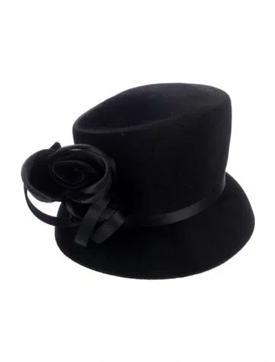 Pre-owned Philip Treacy Flower Accent Rabbit Hair Top Hat In Black