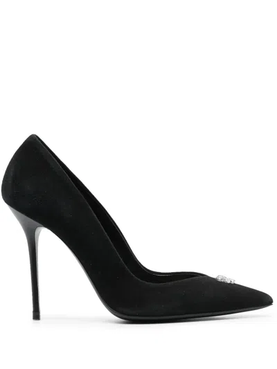 Philipp Plein 100mm Skull-embellished Suede Pumps In Black