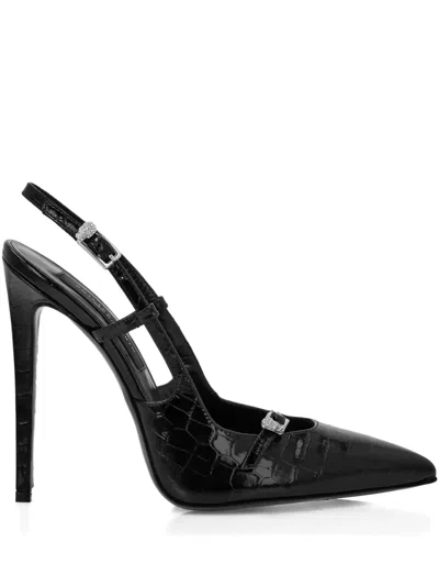Philipp Plein 120mm Crocodile-effect Slingback Pumps In Green