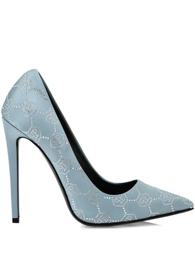 Philipp Plein 120mm Decollete Monogram Pumps In Blue