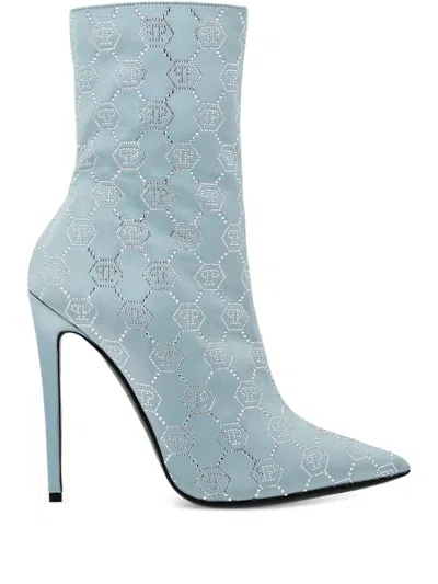 Philipp Plein 120mm Pointed-toe Ankle Boots In Blue