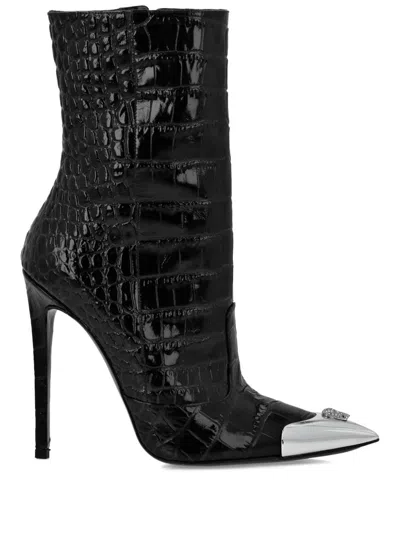 PHILIPP PLEIN 120MM SKULL-APPLIQUÉ CROCO BOOTS