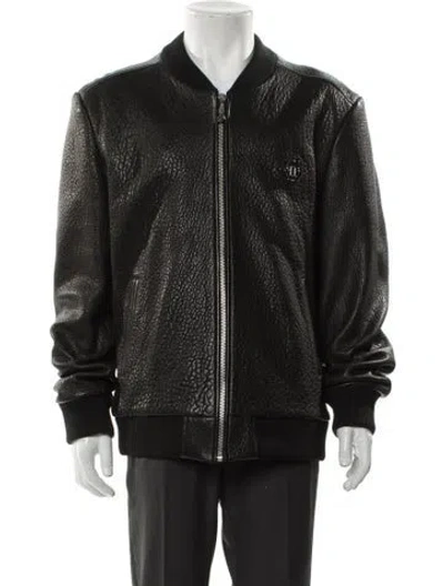 Pre-owned Philipp Plein 2018 Lamb Leather Bomber Jacket In Black
