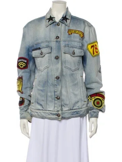 Pre-owned Philipp Plein 2018 Printed Denim Jacket In Blue