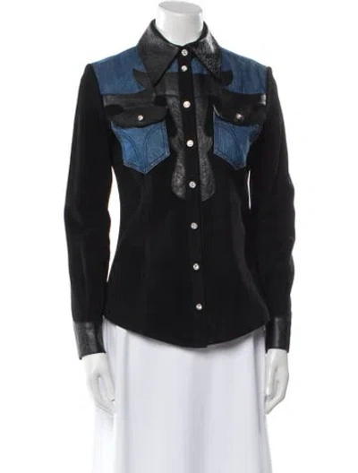 Pre-owned Philipp Plein 2019 Lamb Leather Denim Jacket In Black