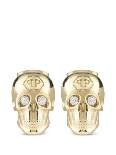 Philipp Plein 3d Skull Earrings In Gold