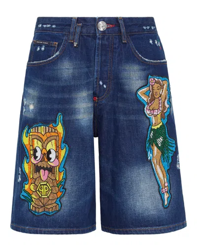Philipp Plein 5-pocket Denim Shorts Hawaii In Blue