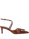 Philipp Plein 55mm Crocodile-effect Buckled Pumps In Brown