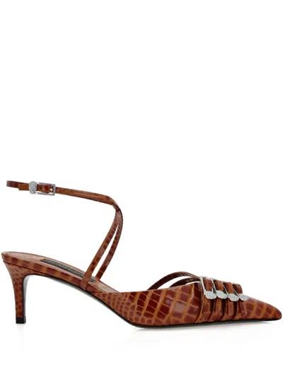 Philipp Plein 55mm Crocodile-effect Buckled Pumps In Brown