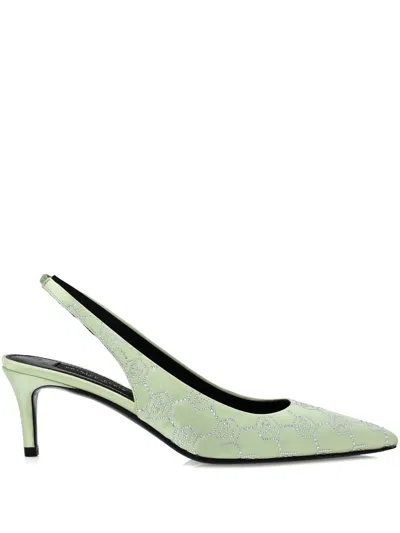 Philipp Plein 55mm Rhinestone-monogram Slingback Pumps In Green