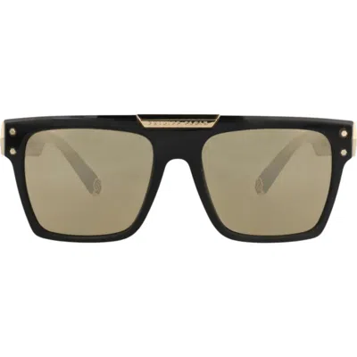 Philipp Plein Black Metal Sunglasses In Brown