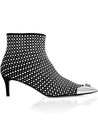 Philipp Plein 55mm Stud-embellished Pointed-toe Boots In Black