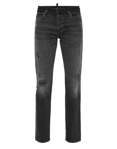 Philipp Plein 5-pocket Super Straight Cut Jeans Stars In Black