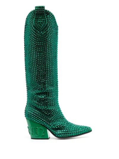 Philipp Plein 75mm Crystal-embellished Boots In Green
