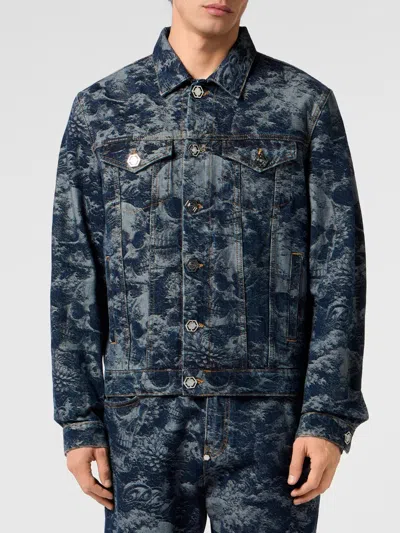 Philipp Plein Abstract Denim Jacket In Blue