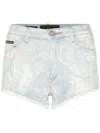 Philipp Plein Abstract-pattern Print Denim Shorts In 蓝色
