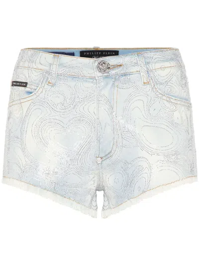 PHILIPP PLEIN ABSTRACT-PATTERN PRINT DENIM SHORTS