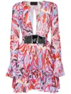 Philipp Plein Abstract-print Flared Minidress In Pink