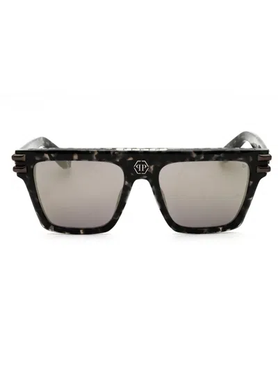 Philipp Plein Acetate Rectangular Unisex Sunglasses In Black